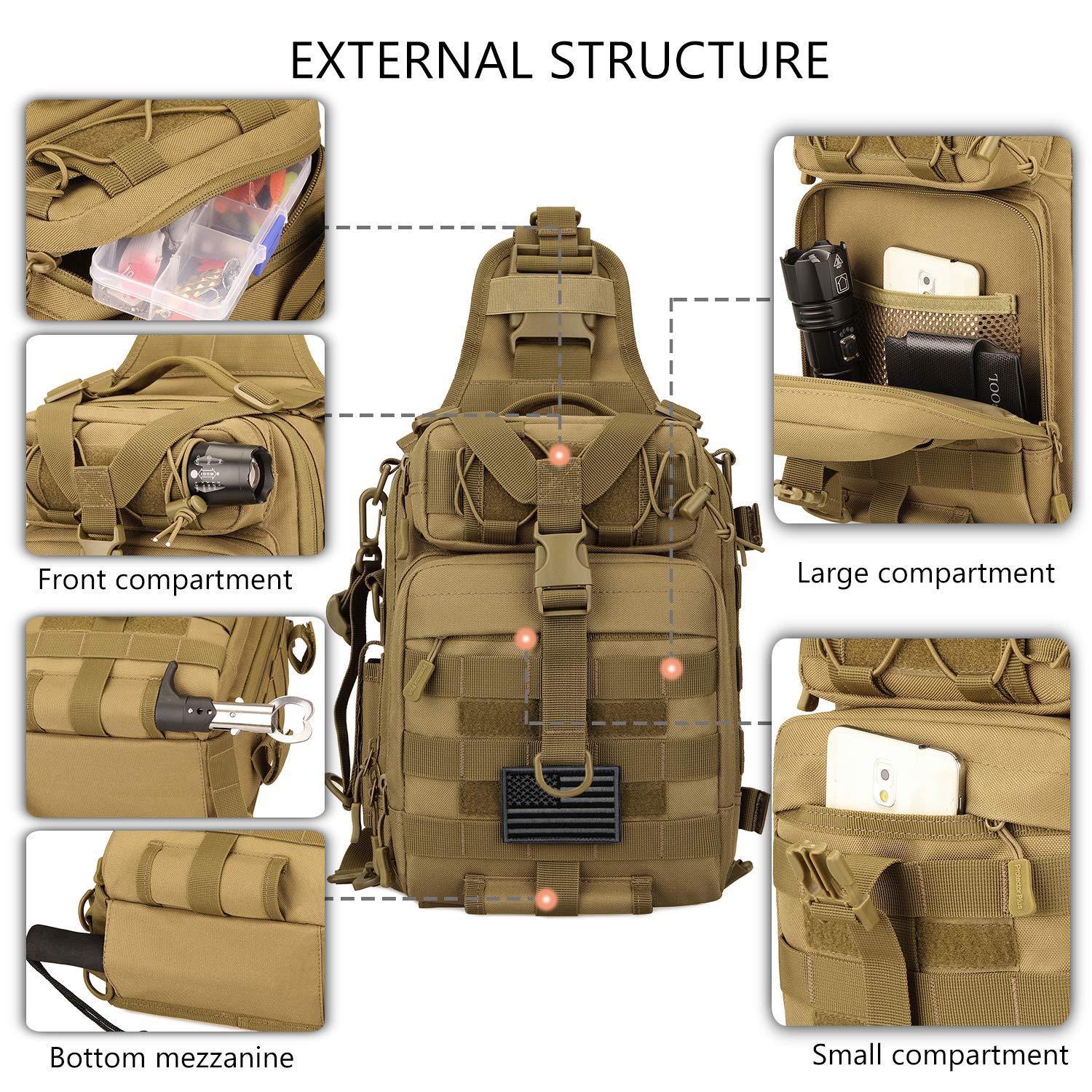 Tactical Sling Military MOLLE Crossbody Pack Pecho Hombro Mochila # B031